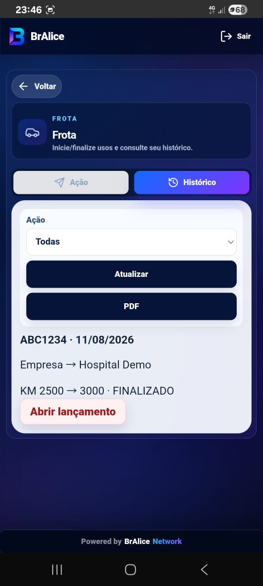 Histórico real da Frota no BrAlice App